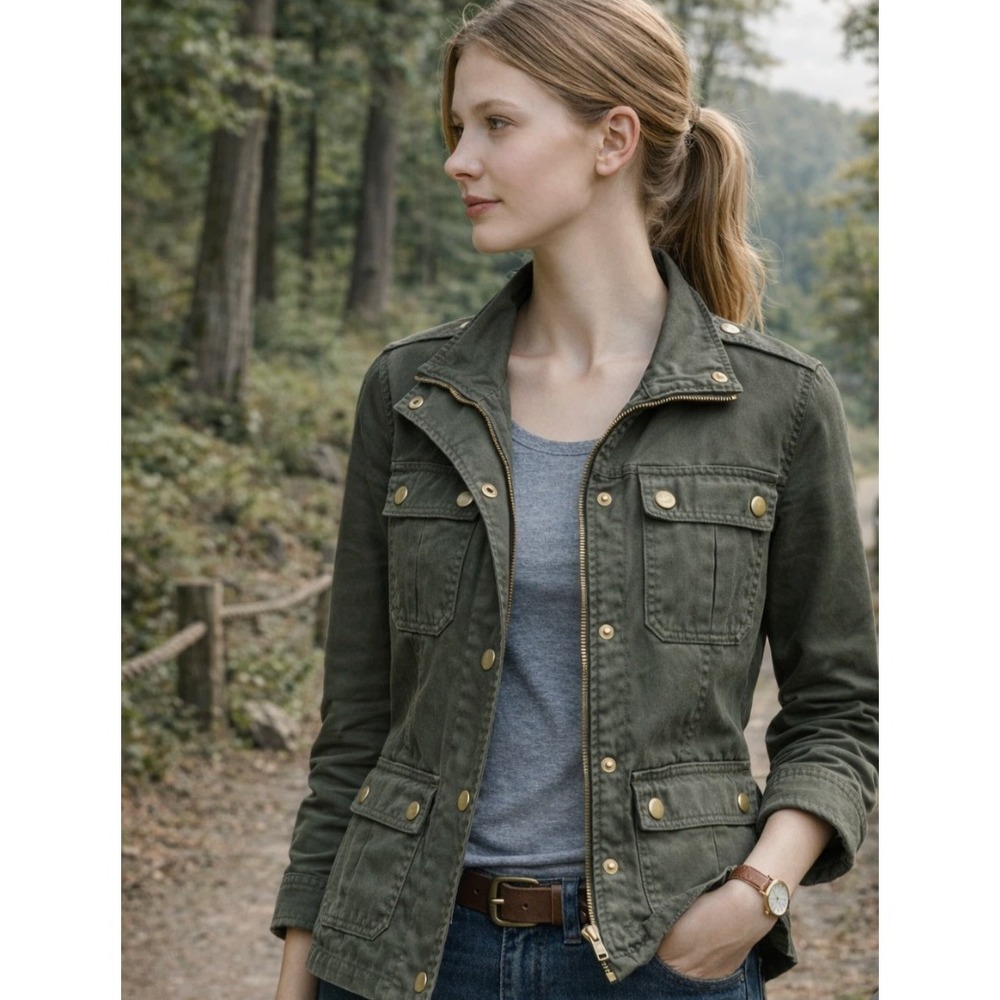 J.Crew‎ Relaxed Boyfriend Field Jacket Olive Green Cotton Utility Coat Small